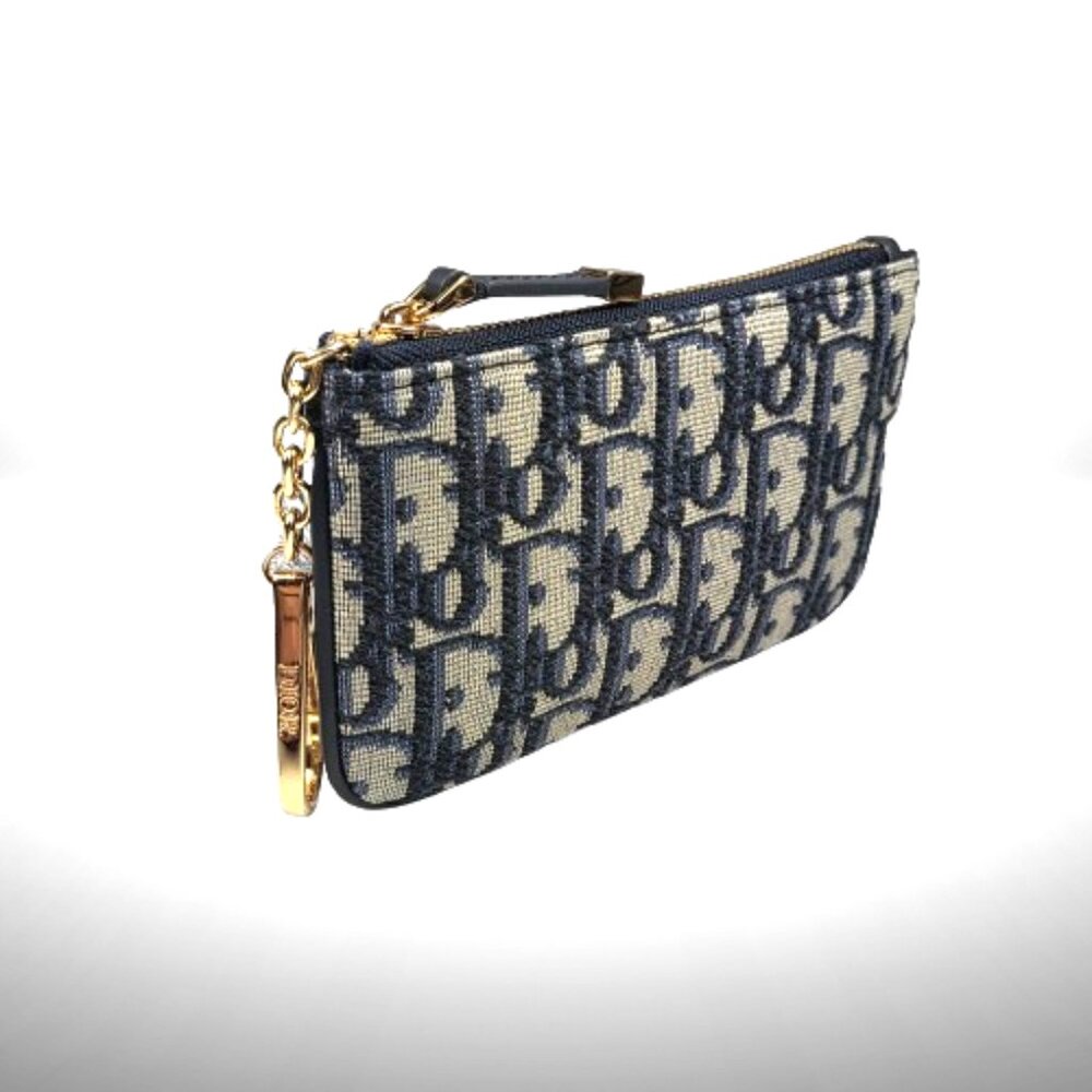 DiorTravel Myrte Zipped Key Case Blue Dior Oblique Jacquard - w/ Box + Dust Bag - Picture 2 of 9